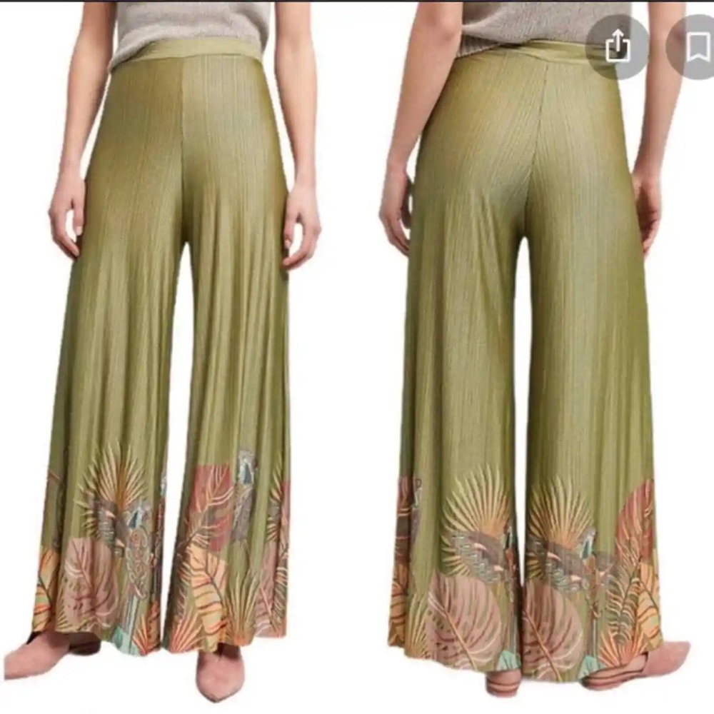 Farm Rio Women Guadalupe Wide Leg Pants Parrot Print Size S Eucalyptus